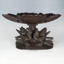 Load image into Gallery viewer, Pair Antique Black Forest Hand Carved Wood Birds & Leaves, Figural Tazzas, Footed Trays, Compote Centerpieces