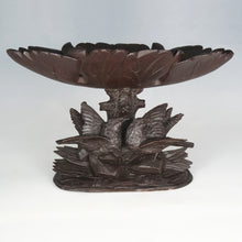 Load image into Gallery viewer, Pair Antique Black Forest Hand Carved Wood Birds & Leaves, Figural Tazzas, Footed Trays, Compote Centerpieces