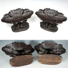 Load image into Gallery viewer, Pair Antique Black Forest Hand Carved Wood Birds & Leaves, Figural Tazzas, Footed Trays, Compote Centerpieces
