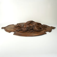 Load image into Gallery viewer, Antique Black Forest Carved Wood Wall Plaque 32" Large Hunting Trophy Fruits of the Hunt Game Birds Animals