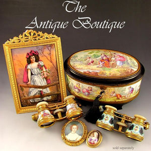Antique French SIGNED Oliviere Paris Enamel & Bronze Jewelry Casket Box, Scenes of Children & Birds