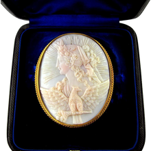 Load image into Gallery viewer, Large Antique Victorian 18K Gold Shell Cameo Brooch / Pin, Original Box
