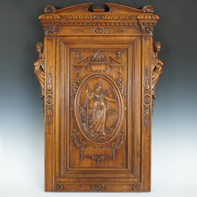 Load image into Gallery viewer, Large Antique French Hand Carved Walnut Wood Wall Panel, Figural Athena &amp; Caryatids, Furniture Salvage Cabinet Door Plaque
