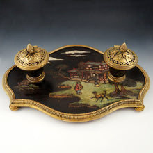 Load image into Gallery viewer, Antique French Chinoiserie Coromandel Lacquer Gilt Bronze Inkwell