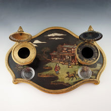 Load image into Gallery viewer, Antique French Chinoiserie Coromandel Lacquer Gilt Bronze Inkwell