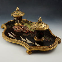 Load image into Gallery viewer, Antique French Chinoiserie Coromandel Lacquer Gilt Bronze Inkwell