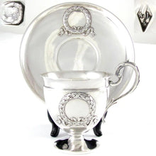 Load image into Gallery viewer, Superb Antique French Sterling Silver Tea Coffee Cup & Saucer Set, Applied Decoration, 201.7g