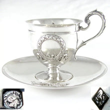 Load image into Gallery viewer, Superb Antique French Sterling Silver Tea Coffee Cup & Saucer Set, Applied Decoration, 201.7g