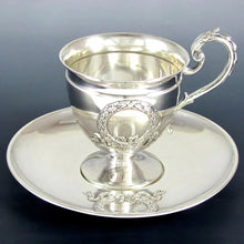 Load image into Gallery viewer, Superb Antique French Sterling Silver Tea Coffee Cup & Saucer Set, Applied Decoration, 201.7g