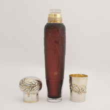Load image into Gallery viewer, Antique Signed Daum Cameo Glass French Sterling Silver Opera Liquor Flask Bottle