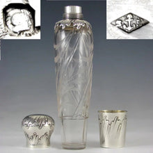 Load image into Gallery viewer, Ornate Antique Art Nouveau French Sterling Silver Liquor Flask, Cut Crystal Engraved Floral Intaglios, by Saglier Freres