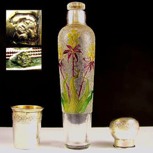 Load image into Gallery viewer, Antique French Sterling Silver Vermeil Art Glass Liquor Bottle Flask