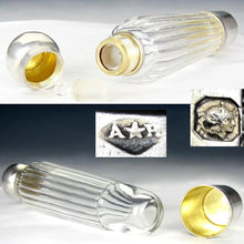 Load image into Gallery viewer, Antique French Sterling Silver & Cut Crystal Opera / Travel Liquor Flask