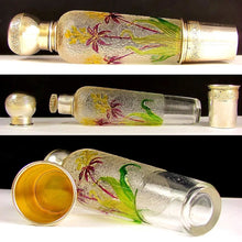 Load image into Gallery viewer, Antique French Sterling Silver Vermeil Art Glass Liquor Bottle Flask