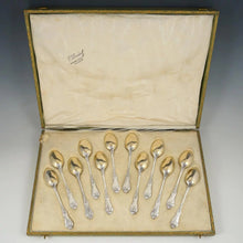 Load image into Gallery viewer, 12 Antique French Sterling Silver Teaspoons, Coffee Tea Moka Spoons Set, Art Nouveau Morning Glory Flowers, Boxed