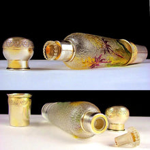 Load image into Gallery viewer, Antique French Sterling Silver Vermeil Art Glass Liquor Bottle Flask