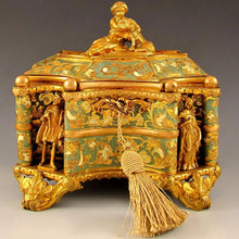 Load image into Gallery viewer, Antique French TAHAN PARIS Gilt Bronze Enamel Jewelry Casket Box, Figural
