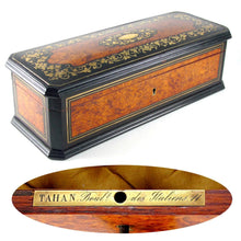 Load image into Gallery viewer, Antique French TAHAN Burl Wood Brass Inlaid Jewelry Box / Casket
