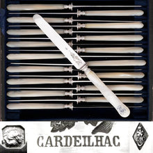 Load image into Gallery viewer, CARDEILHAC : Antique French Sterling Silver & Mother of Pearl Dessert Knives, 18pc Knife Set