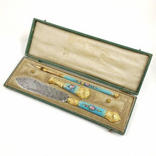 Load image into Gallery viewer, Antique French Blue Enamel Gilt Ormolu Writing Desk Set, Wax Seal