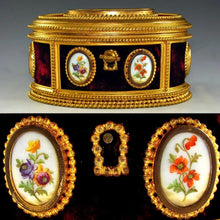 Load image into Gallery viewer, Antique French Signed TAHAN Gilt Bronze & Hand Painted Porcelain Jewelry Casket / Box