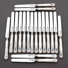 Load image into Gallery viewer, CARDEILHAC : Antique French Sterling Silver & Mother of Pearl Dessert Knives, 18pc Knife Set