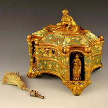 Load image into Gallery viewer, Antique French TAHAN PARIS Gilt Bronze Enamel Jewelry Casket Box, Figural
