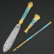 Load image into Gallery viewer, Antique French Blue Enamel Gilt Ormolu Writing Desk Set, Wax Seal