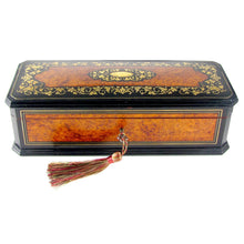 Load image into Gallery viewer, Antique French TAHAN Burl Wood Brass Inlaid Jewelry Box / Casket