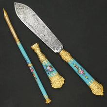 Load image into Gallery viewer, Antique French Blue Enamel Gilt Ormolu Writing Desk Set, Wax Seal
