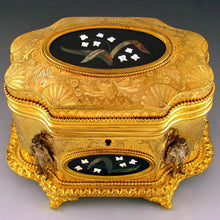Load image into Gallery viewer, Antique French Signed Giroux Pietra Dura Gilt Bronze Ormolu Jewelry Casket Box