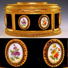 Load image into Gallery viewer, Antique French Signed TAHAN Gilt Bronze & Hand Painted Porcelain Jewelry Casket / Box