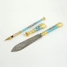 Load image into Gallery viewer, Antique French Blue Enamel Gilt Ormolu Writing Desk Set, Wax Seal