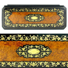 Load image into Gallery viewer, Antique French TAHAN Burl Wood Brass Inlaid Jewelry Box / Casket