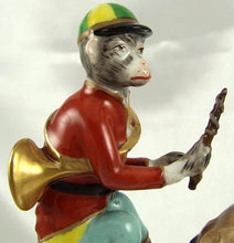 Load image into Gallery viewer, Rare French Porcelain Monkey Band Riding a Dog Figurine