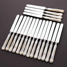 Load image into Gallery viewer, CARDEILHAC : Antique French Sterling Silver & Mother of Pearl Dessert Knives, 18pc Knife Set