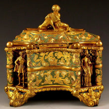 Load image into Gallery viewer, Antique French TAHAN PARIS Gilt Bronze Enamel Jewelry Casket Box, Figural