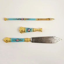 Load image into Gallery viewer, Antique French Blue Enamel Gilt Ormolu Writing Desk Set, Wax Seal