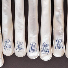 Load image into Gallery viewer, CARDEILHAC : Antique French Sterling Silver & Mother of Pearl Dessert Knives, 18pc Knife Set
