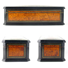 Load image into Gallery viewer, Antique French TAHAN Burl Wood Brass Inlaid Jewelry Box / Casket
