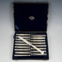 Load image into Gallery viewer, CARDEILHAC : Antique French Sterling Silver & Mother of Pearl Dessert Knives, 18pc Knife Set