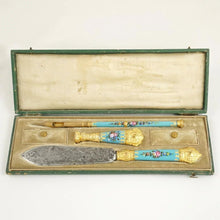 Load image into Gallery viewer, Antique French Blue Enamel Gilt Ormolu Writing Desk Set, Wax Seal