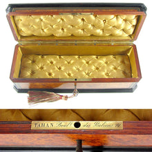 Load image into Gallery viewer, Antique French TAHAN Burl Wood Brass Inlaid Jewelry Box / Casket