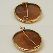 Load image into Gallery viewer, Antique Victorian Shell Cameo Brooch French 18K Gold, Hand Carved Putti Trio Scene