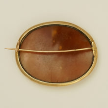 Load image into Gallery viewer, Antique Victorian Shell Cameo Brooch French 18K Gold, Hand Carved Putti Trio Scene