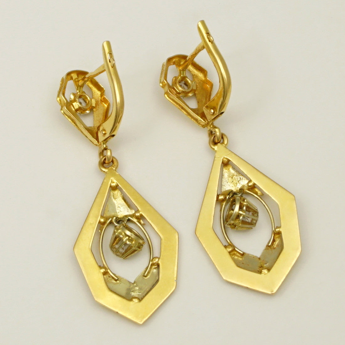 Art Deco French 18k Yellow Gold Lever Back Dangle Earrings – The
