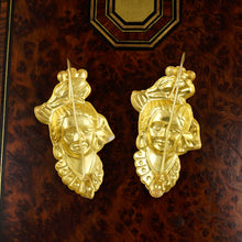 Load image into Gallery viewer, French 18K Yellow Gold Figural Dangle Earrings, Woman Portrait