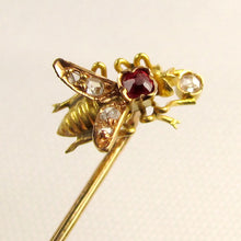 Load image into Gallery viewer, Antique Victorian French 18K Gold Diamond & Ruby Figural Bee Stickpin Pin Brooch