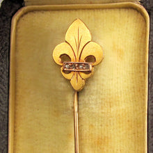 Load image into Gallery viewer, Antique French Victorian 18K Gold Diamond Fleur De Lis / Lys Stickpin Pin Brooch