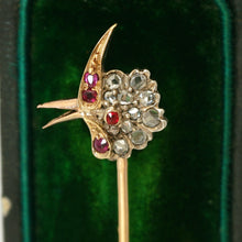 Load image into Gallery viewer, Antique Victorian French 18K Gold Diamond Ruby Parrot Bird Head Stick Pin Brooch